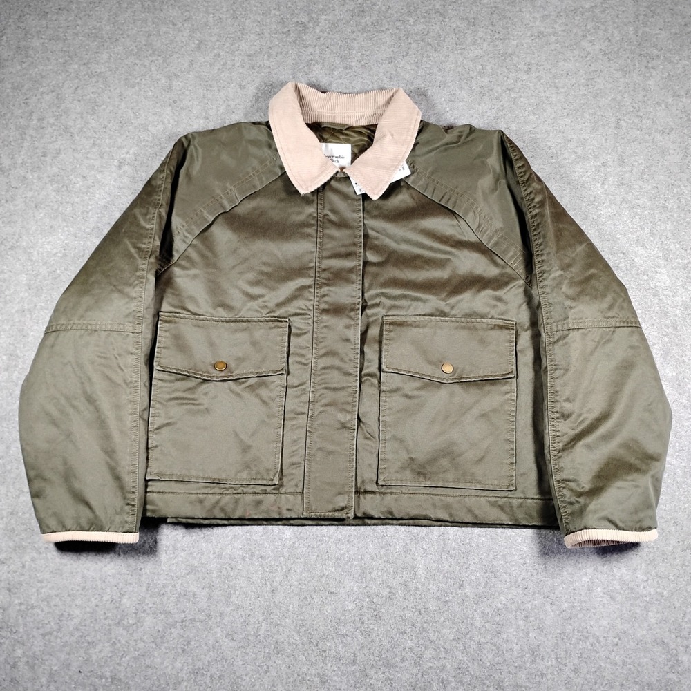 Abercrombie & Fitch Mens XL Olive Green Corduroy Collar Barn Jacket 144-414
